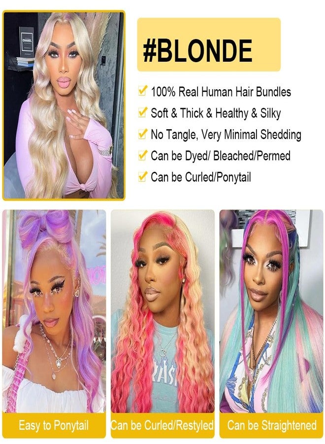 QTHAIR Beauty Human Hair Blonde Bundles 18A Grade 100% Brazilian Human Hair Color #613 Body Wave 22" Light Blonde Color Body Wave Bundles - Image 2